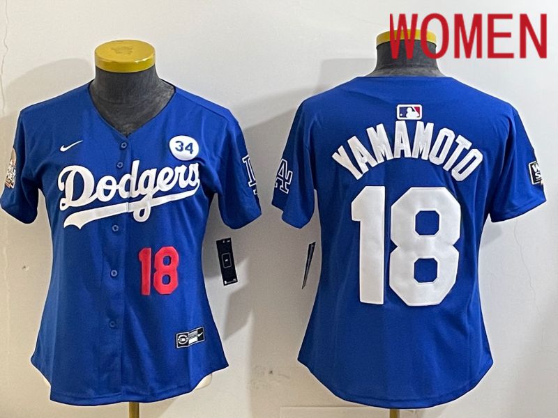 Women Los Angeles Dodgers #18 Yamamoto Blue Game 2024 Nike MLB Jersey style 11211->new york yankees->MLB Jersey
